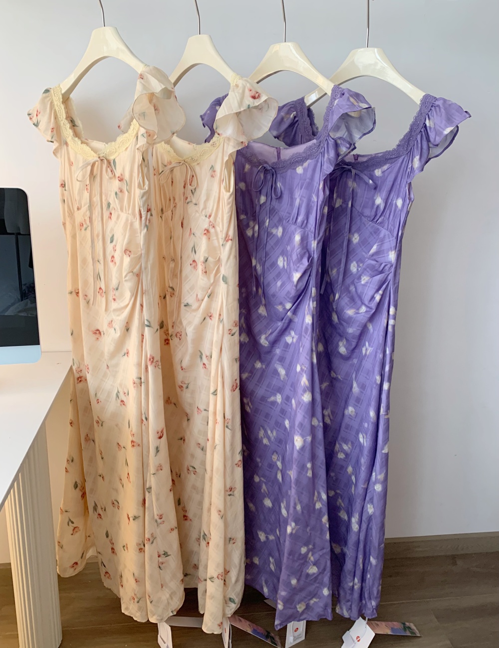 Casual pinched waist France style temperament floral slim dress