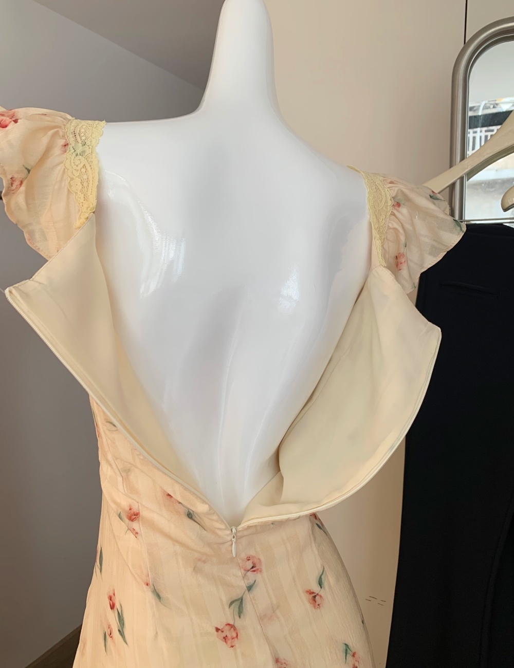 Casual pinched waist France style temperament floral slim dress