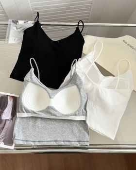 Short V-neck underwear pure cotton with chest pad vest