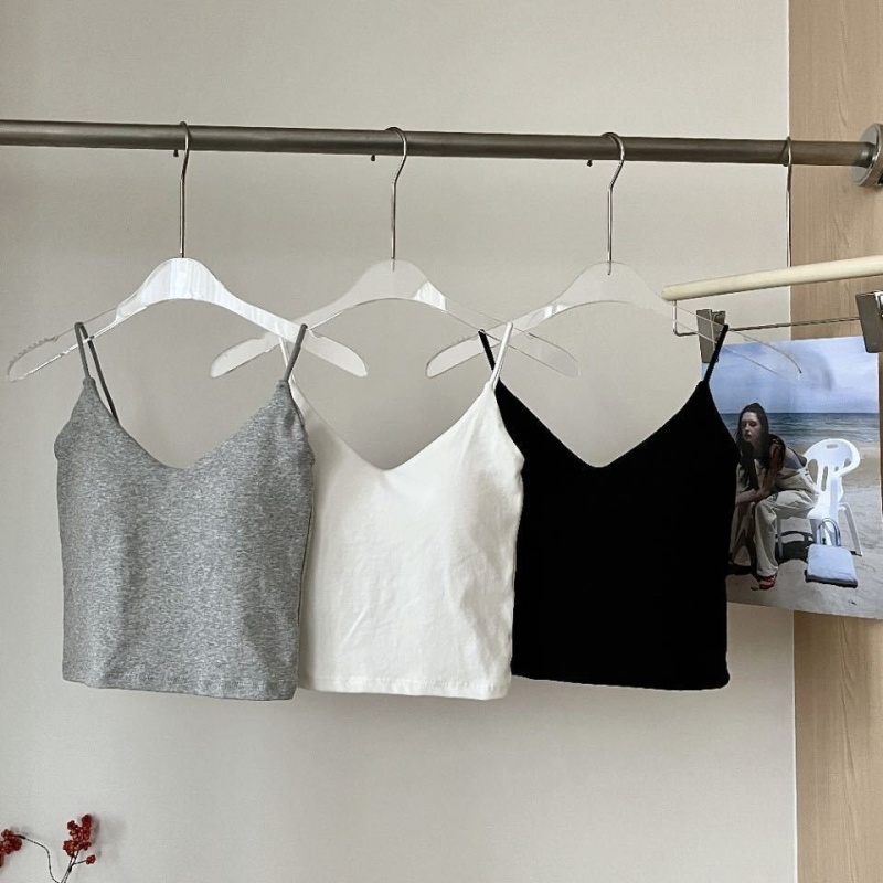 Short V-neck underwear pure cotton with chest pad vest