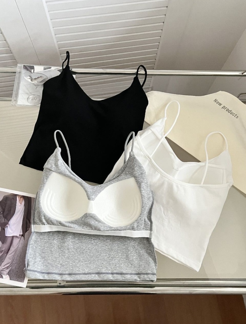 Short V-neck underwear pure cotton with chest pad vest