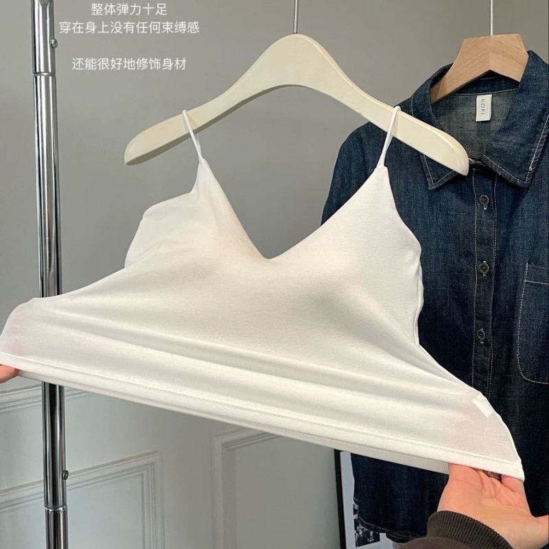 Short V-neck underwear pure cotton with chest pad vest