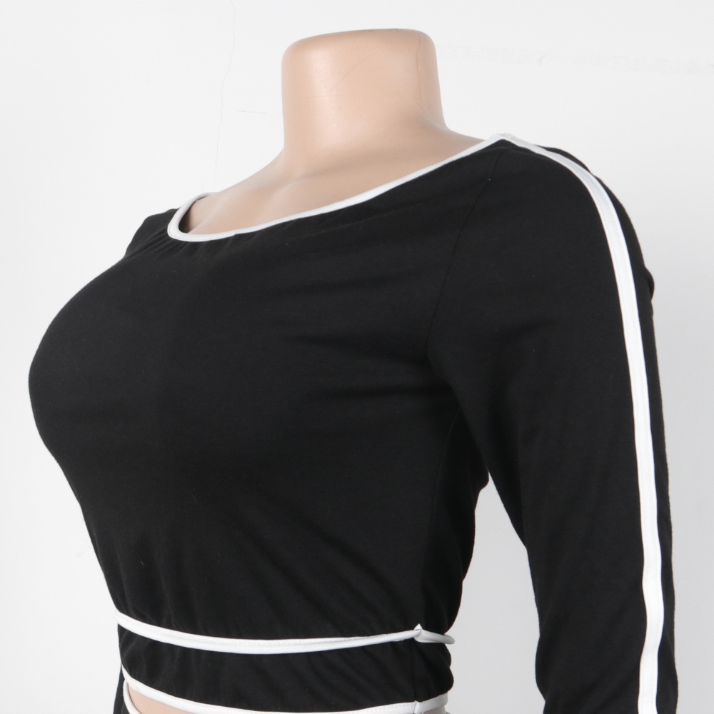 Oblique collar flat shoulder splice long pants 2pcs set