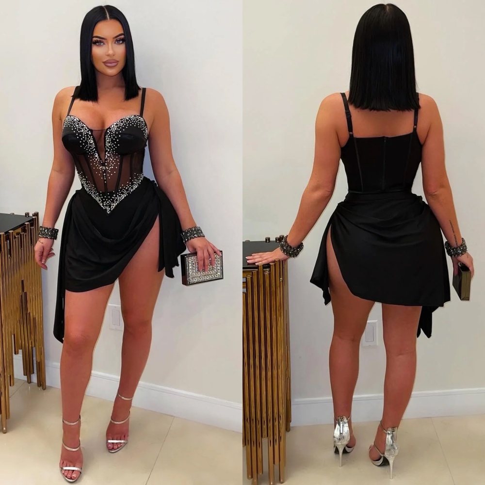 Perspective sling European style pinched waist elasticity dress
