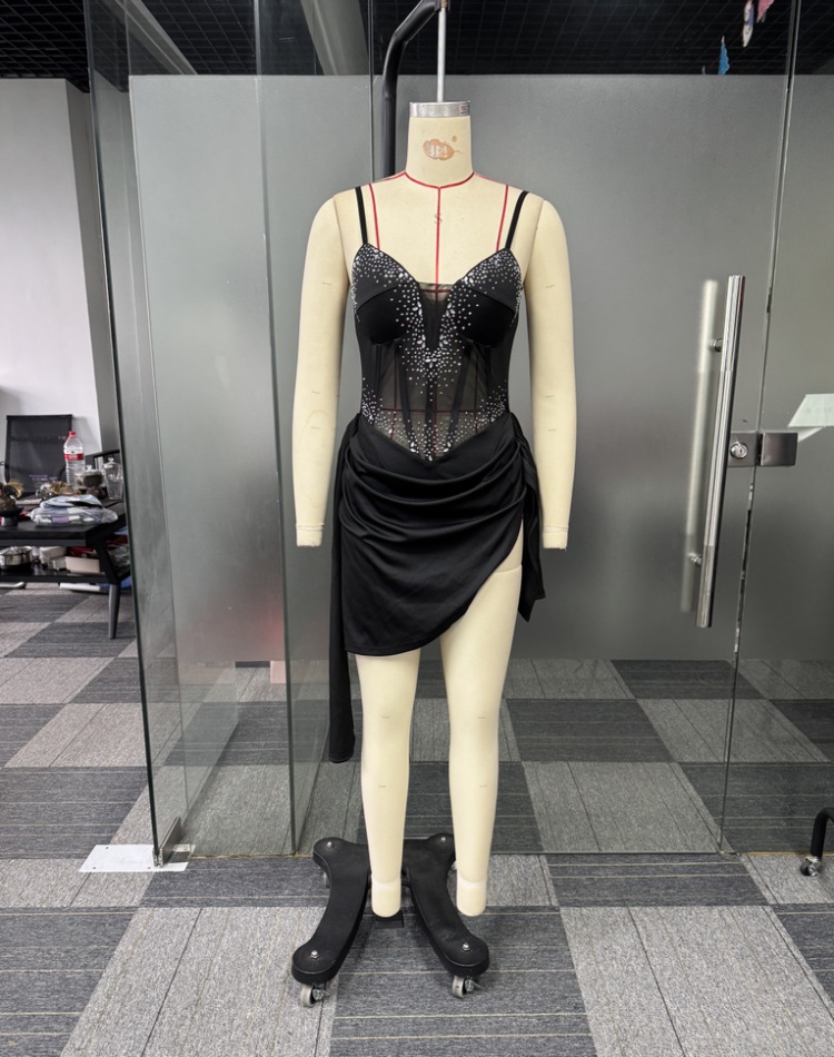 Perspective sling European style pinched waist elasticity dress