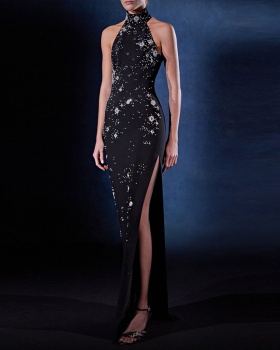 Rhinestone halter formal dress beading elasticity dress
