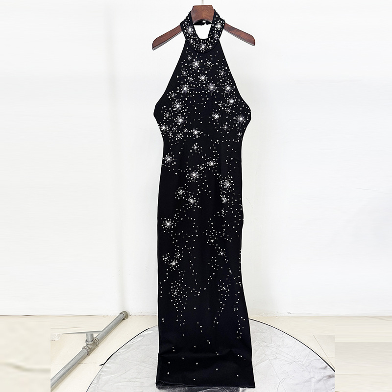 Rhinestone halter formal dress beading elasticity dress