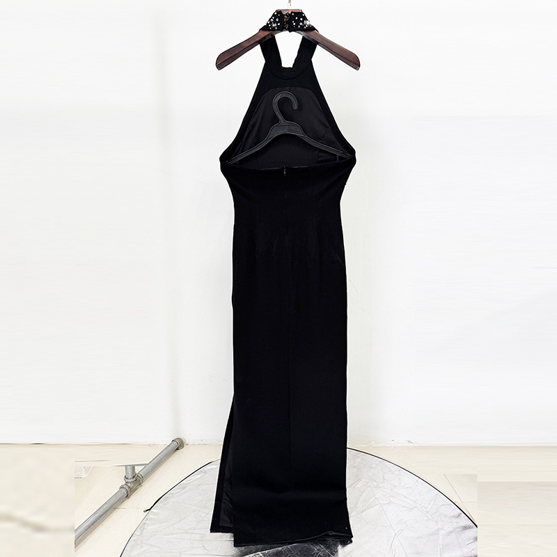 Rhinestone halter formal dress beading elasticity dress