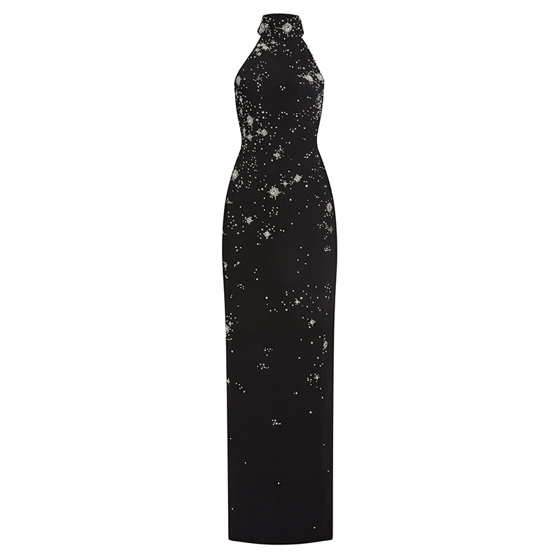 Rhinestone halter formal dress beading elasticity dress