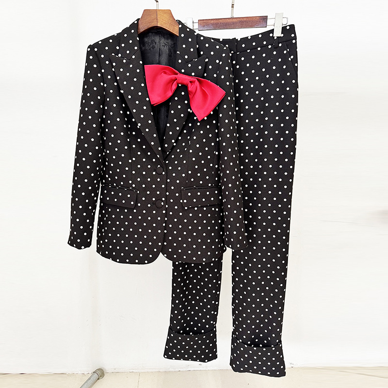 Bow decoration long pants European style jacket 2pcs set