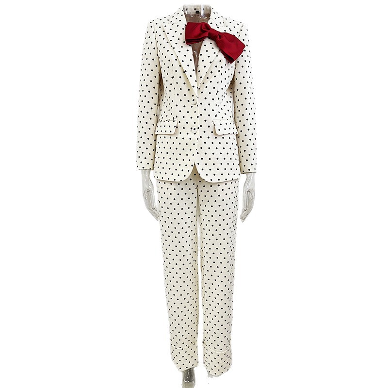 Bow decoration long pants European style jacket 2pcs set