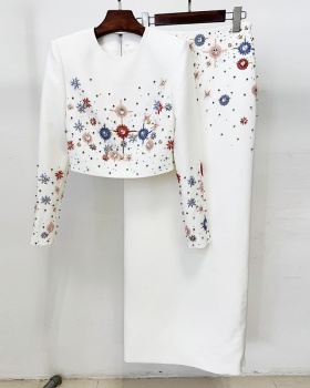 European style beading long skirt fashion tops 2pcs set
