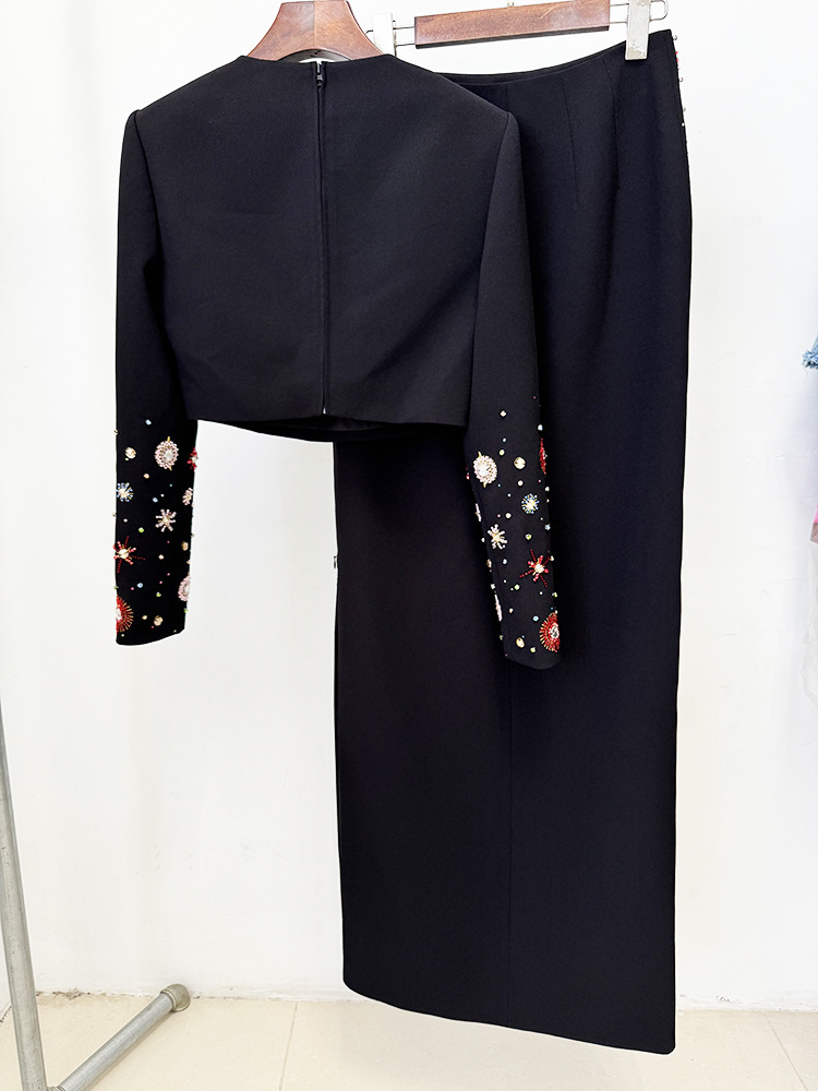 European style beading long skirt fashion tops 2pcs set