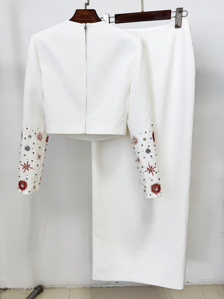 European style beading long skirt fashion tops 2pcs set