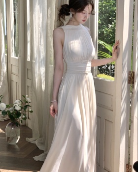 Gauze elasticity tender dress streamer bow long dress