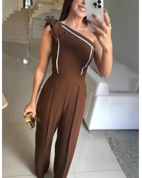 Shoulder pure bow European style Casual jumpsuit
