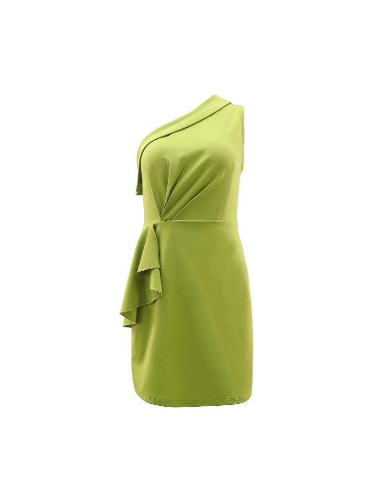 Casual lotus leaf edges European style shoulder dress
