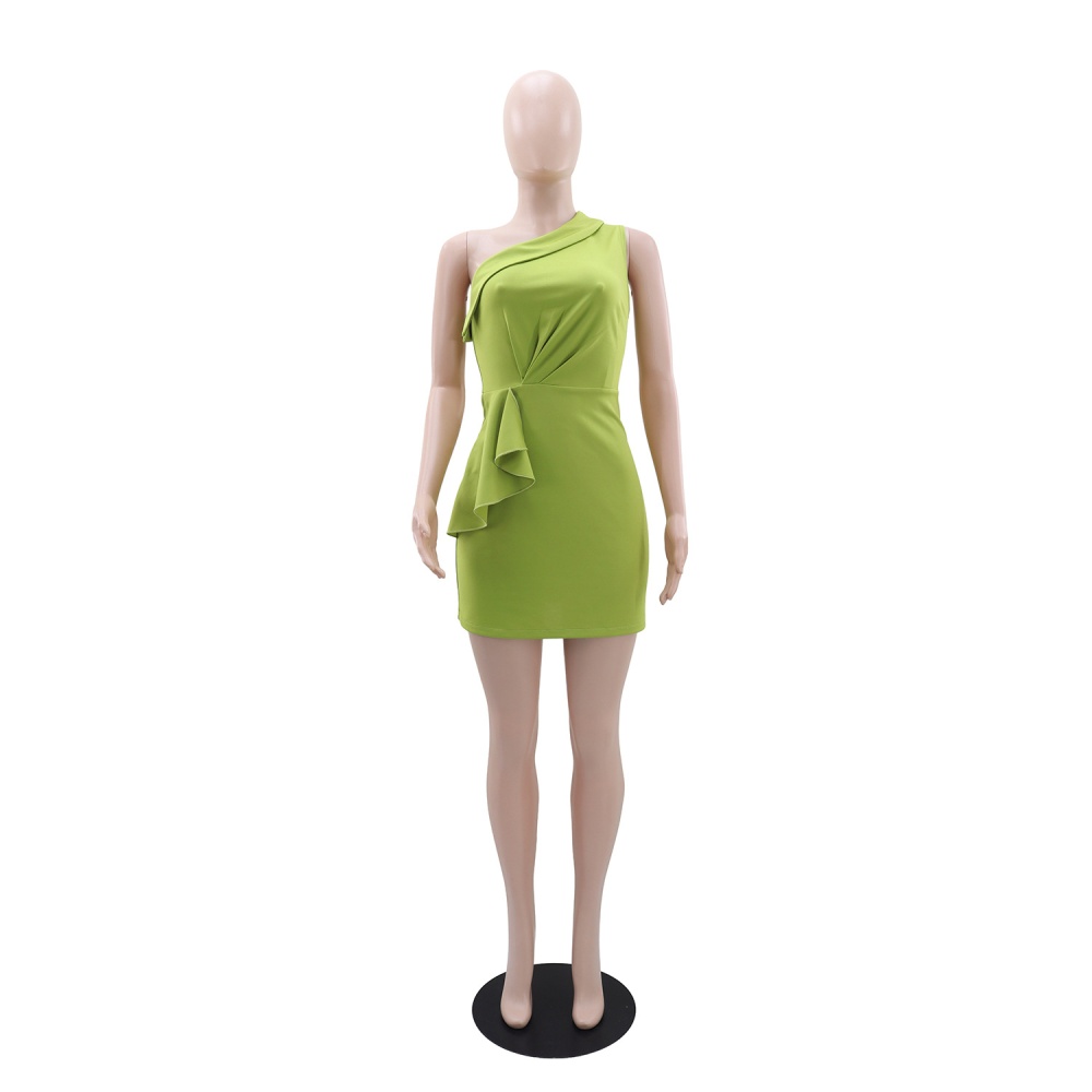 Casual lotus leaf edges European style shoulder dress