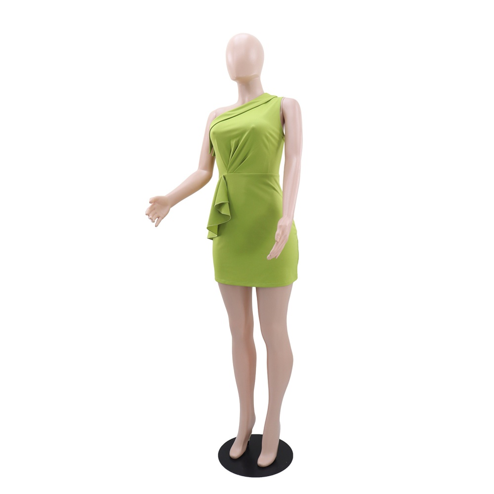 Casual lotus leaf edges European style shoulder dress