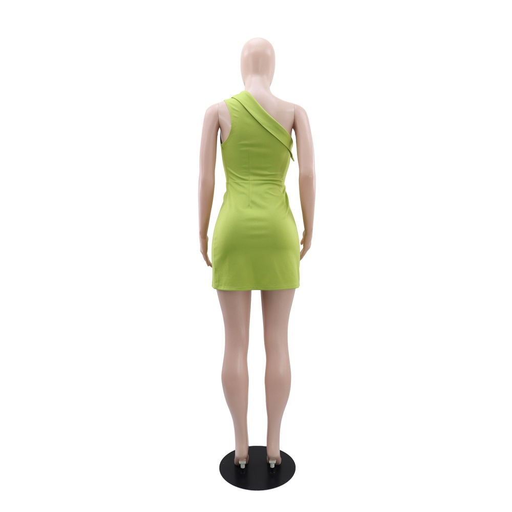 Casual lotus leaf edges European style shoulder dress
