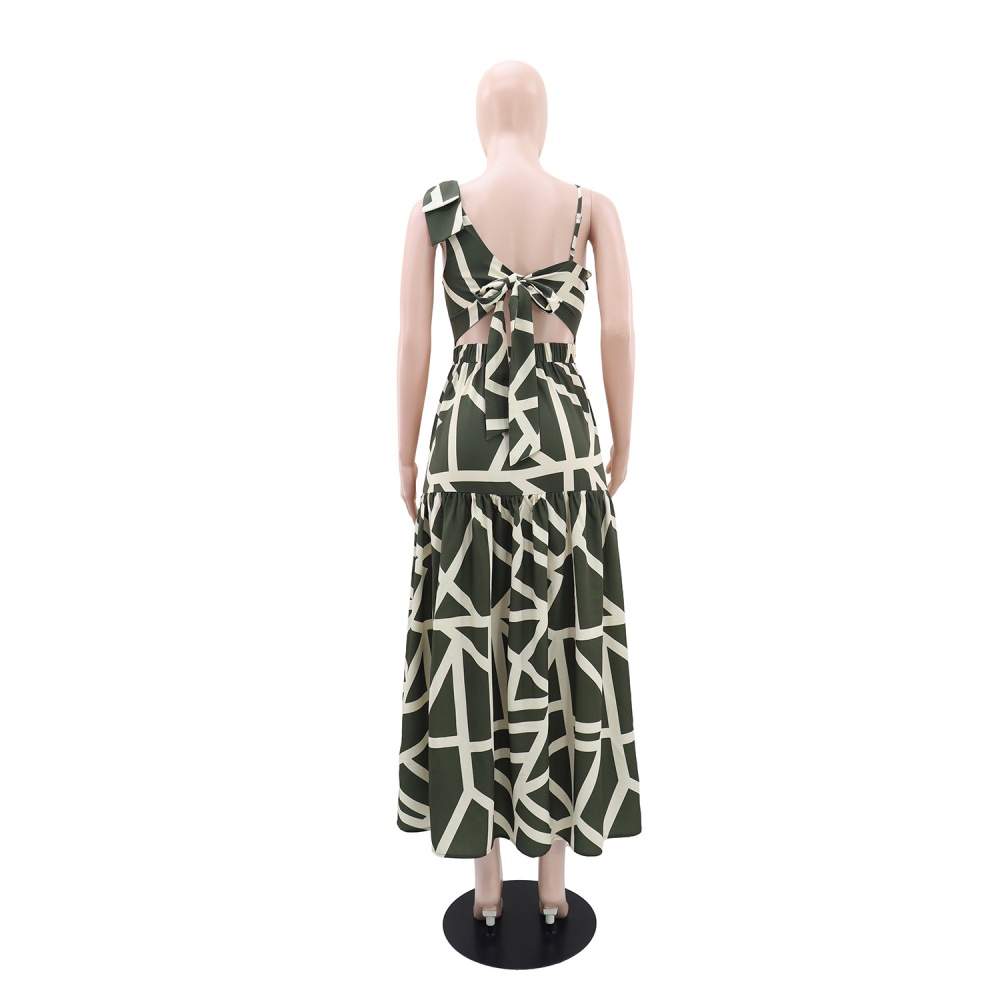 Casual A-line printing shoulder wood ear dress for women