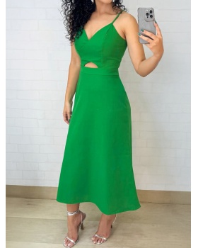 Casual European style sling pure hollow dress for women