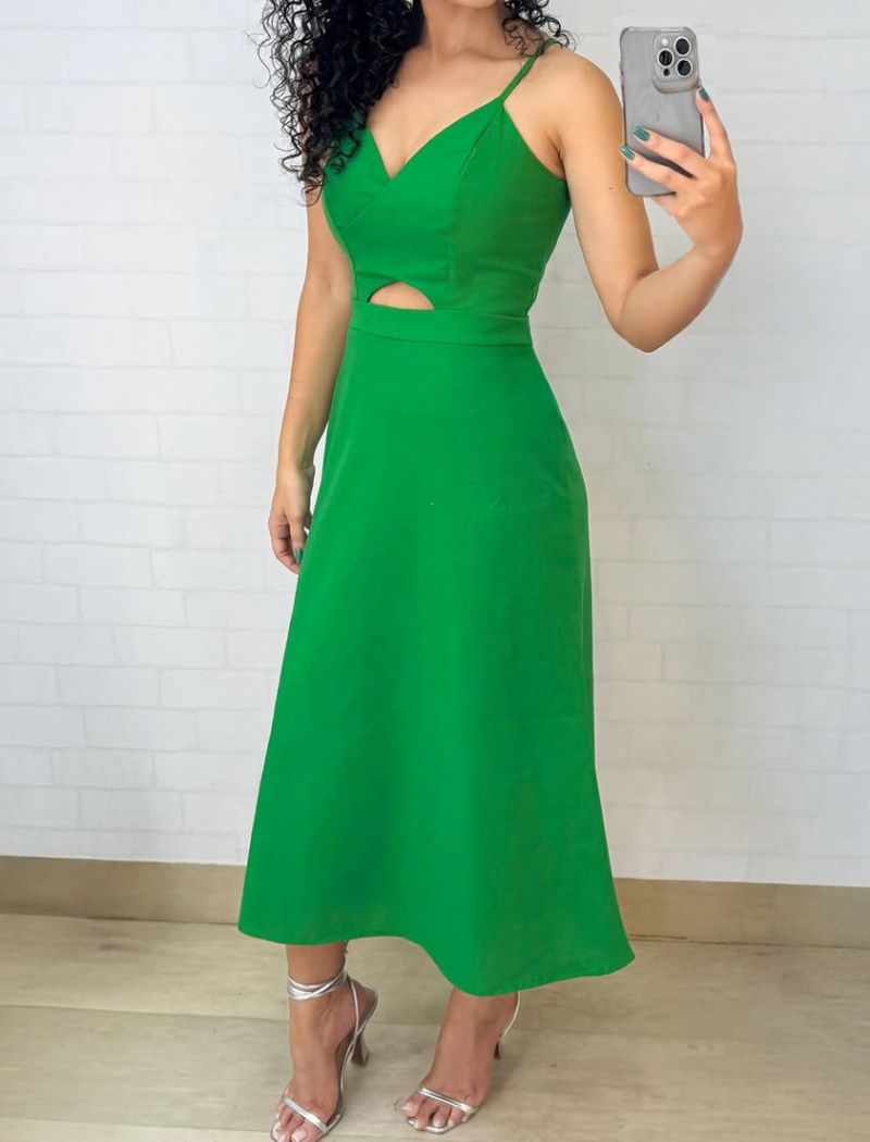 Casual European style sling pure hollow dress for women