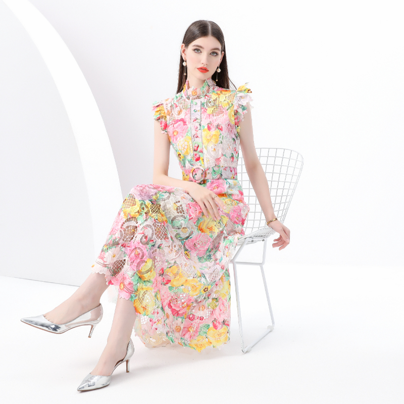 Lace sleeveless corset long court style dress
