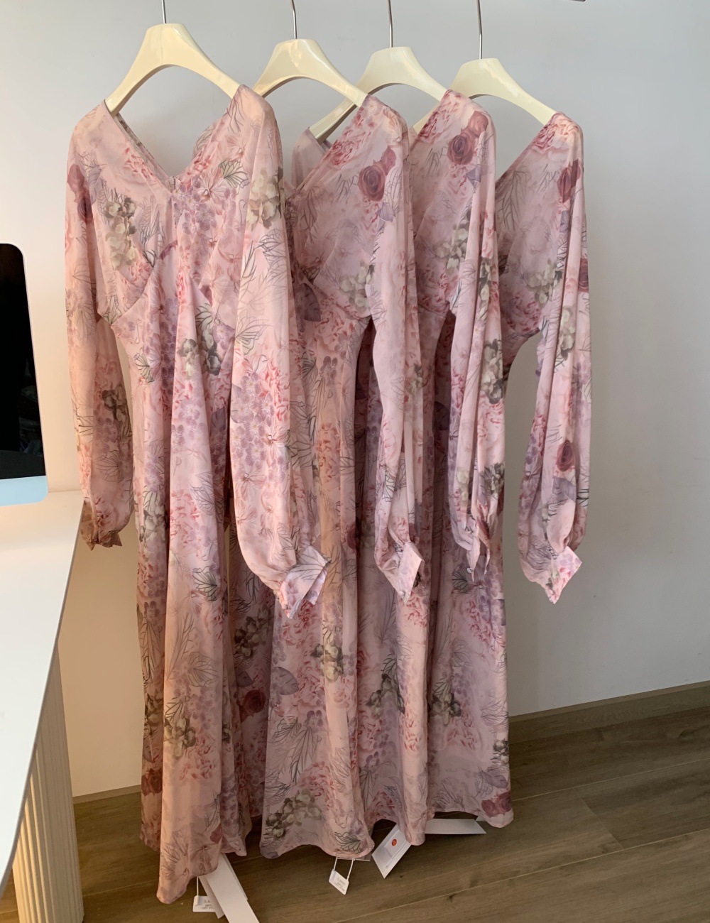 Slim blooming printing long dress temperament V-neck dress