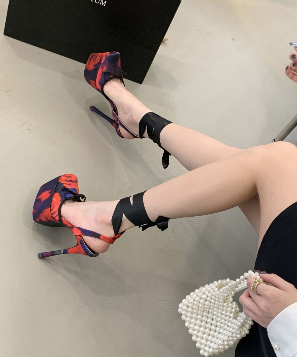Bandage high-heeled platform ballet European style sandals