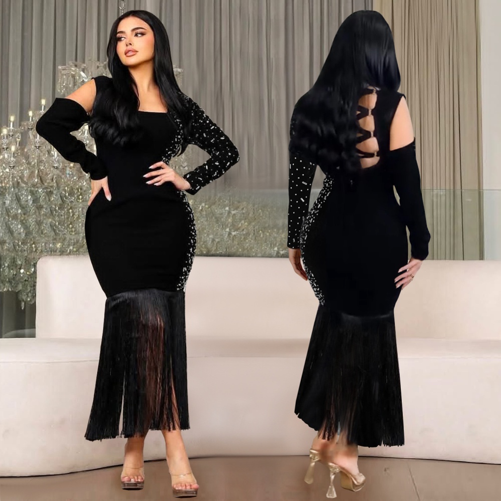 European style long sleeve sexy dress for women