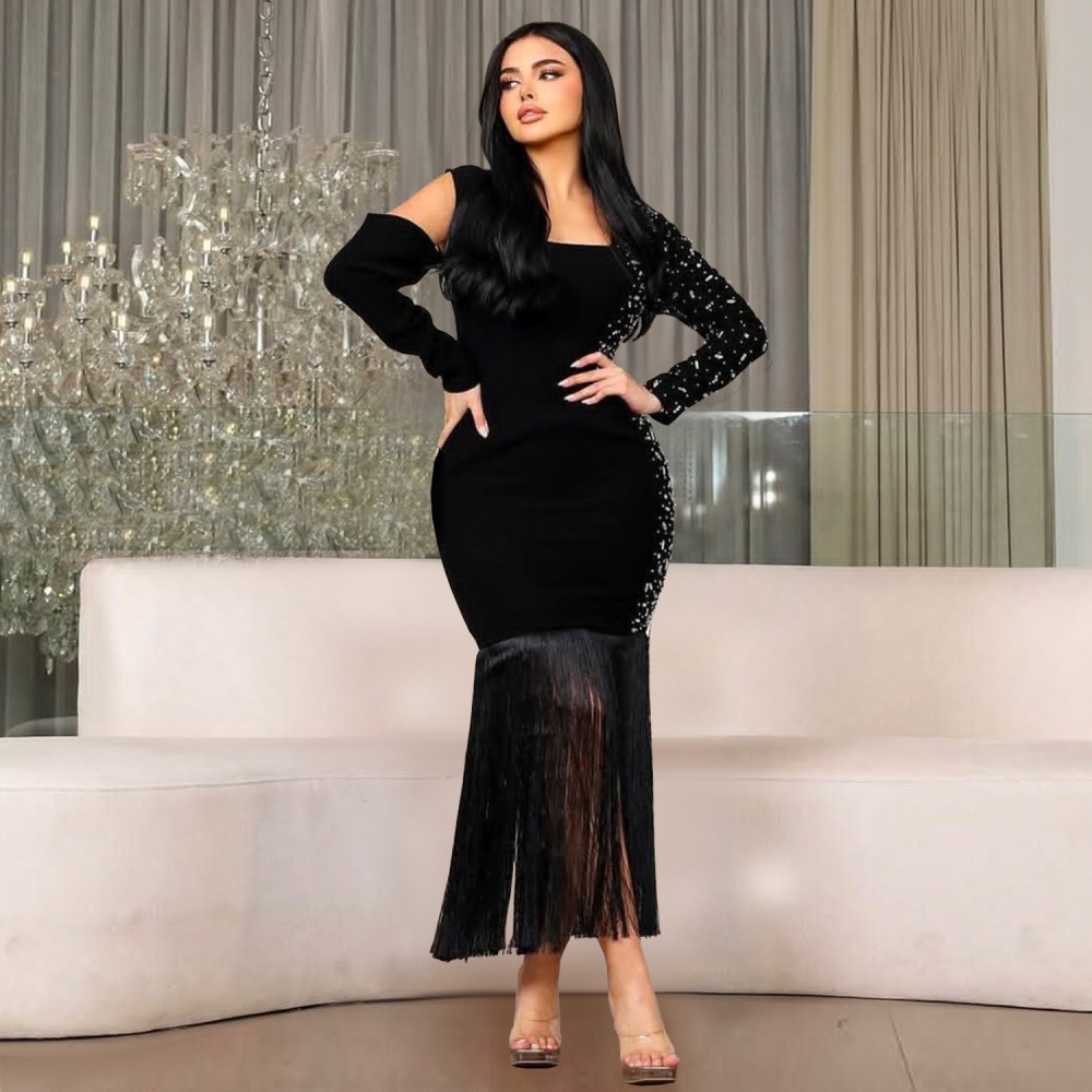 European style long sleeve sexy dress for women