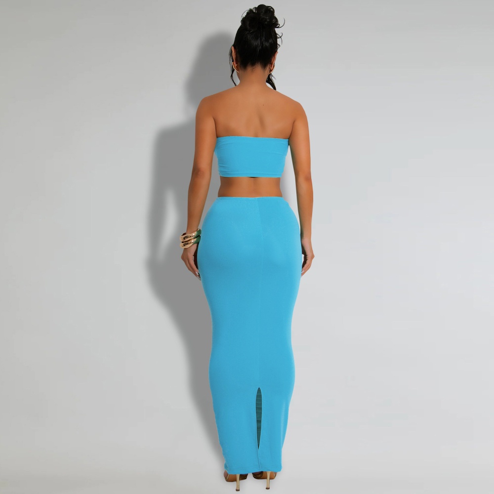 Fashion tops breasted long skirt 2pcs set