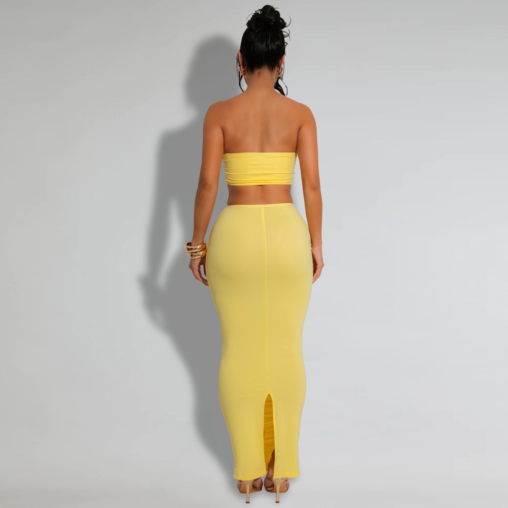 Fashion tops breasted long skirt 2pcs set