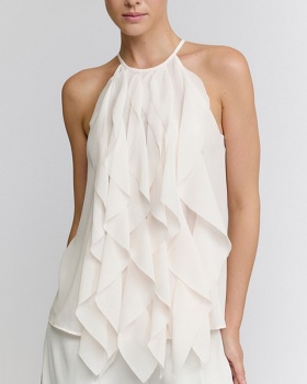 Beauty back sling lotus leaf edges sleeveless summer tops