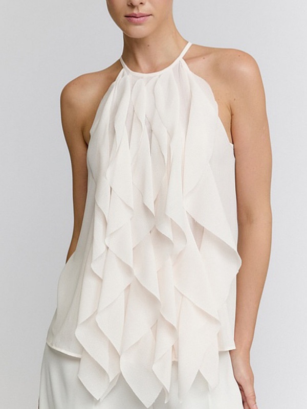 Beauty back sling lotus leaf edges sleeveless summer tops