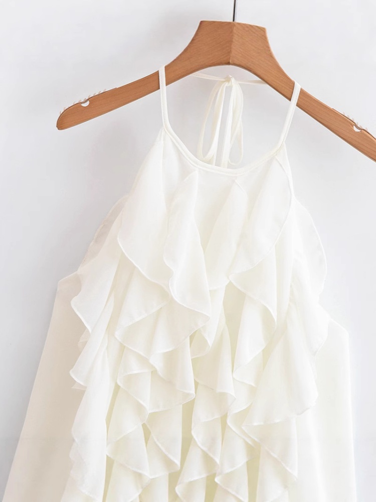 Beauty back sling lotus leaf edges sleeveless summer tops
