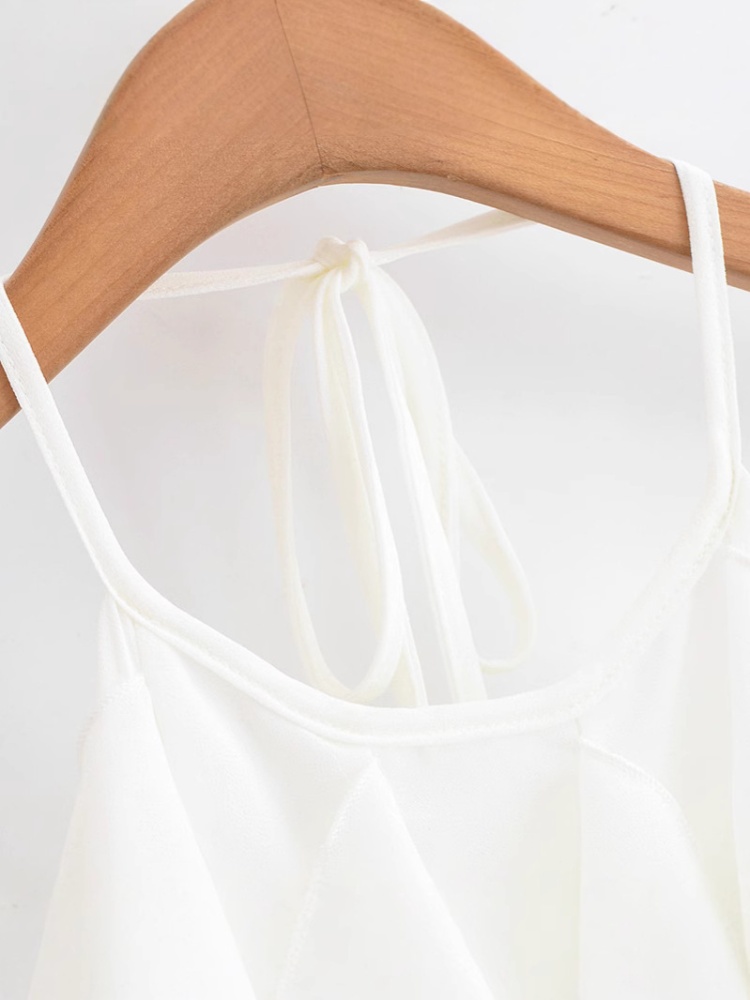 Beauty back sling lotus leaf edges sleeveless summer tops