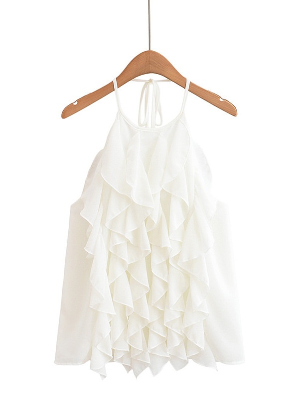 Beauty back sling lotus leaf edges sleeveless summer tops