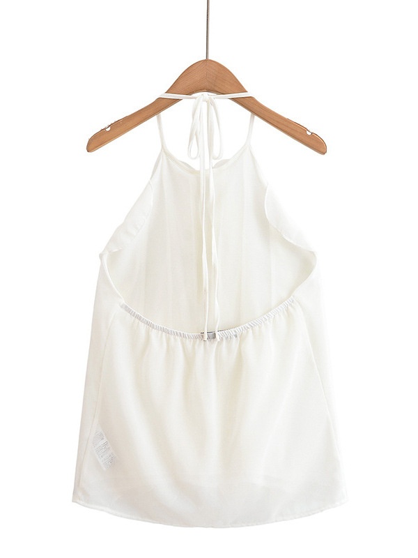 Beauty back sling lotus leaf edges sleeveless summer tops