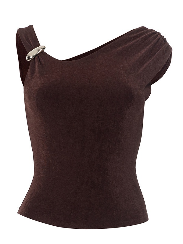Temperament brown sexy slim sloping shoulder tops
