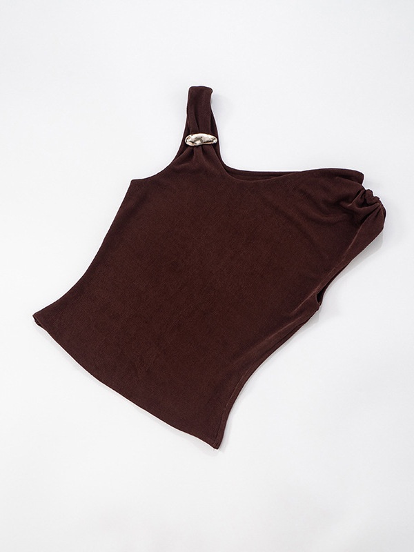 Temperament brown sexy slim sloping shoulder tops