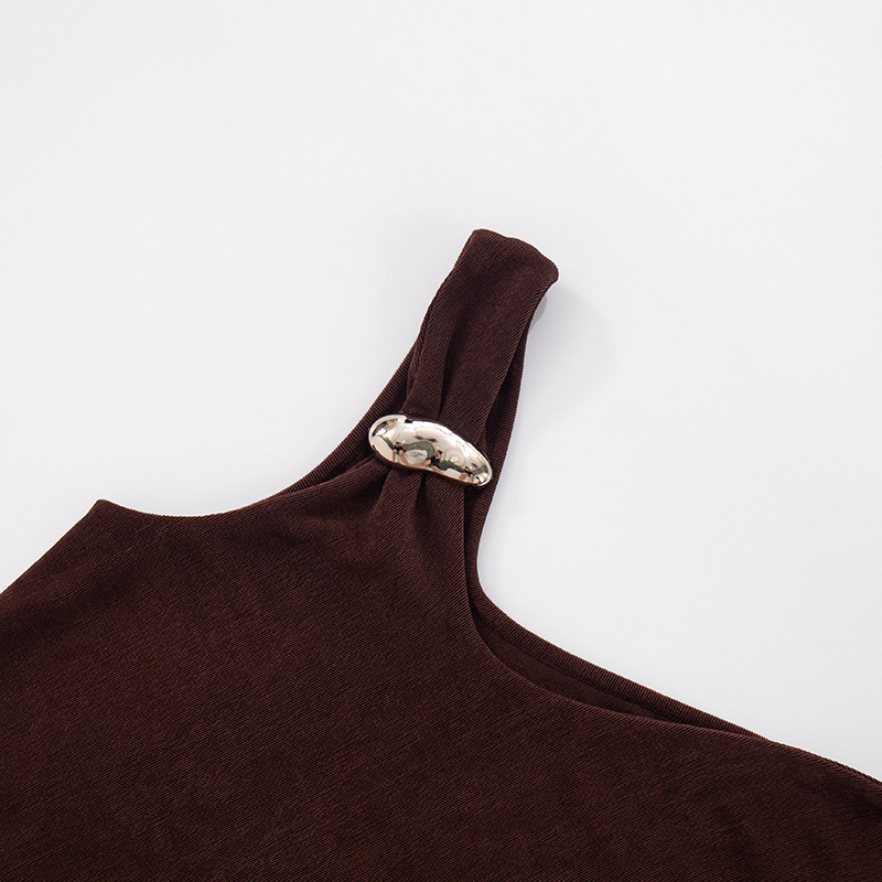 Temperament brown sexy slim sloping shoulder tops