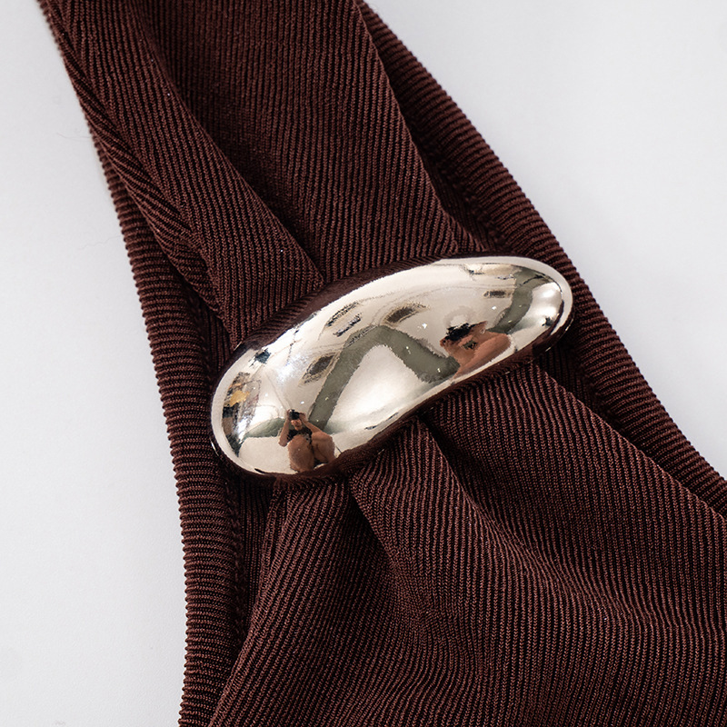 Temperament brown sexy slim sloping shoulder tops