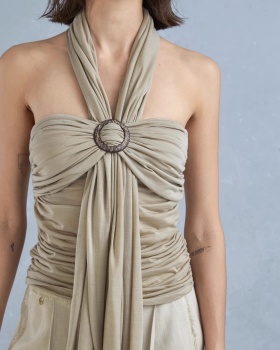 Halter slim summer elegant fold enticement tops for women