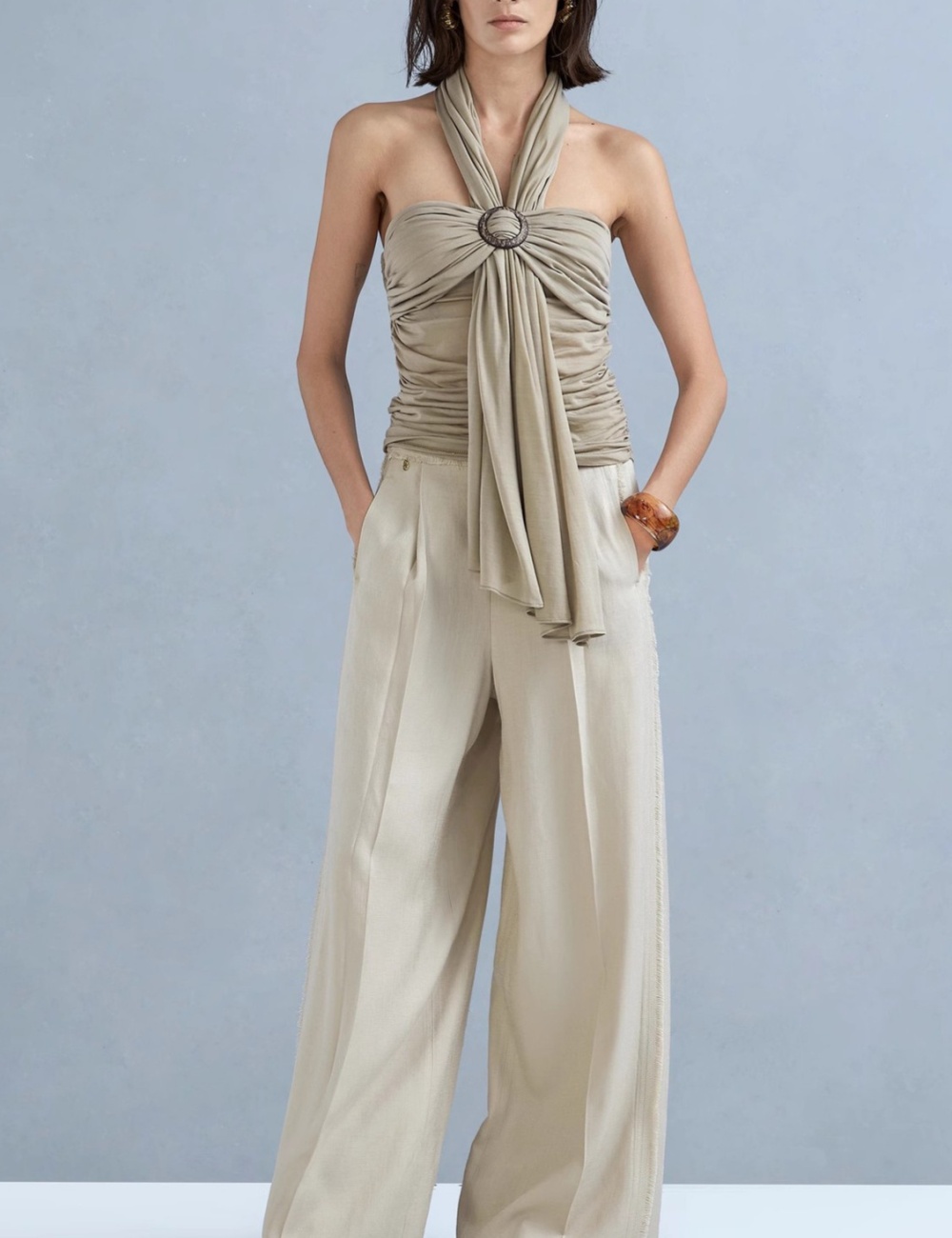 Halter slim summer elegant fold enticement tops for women