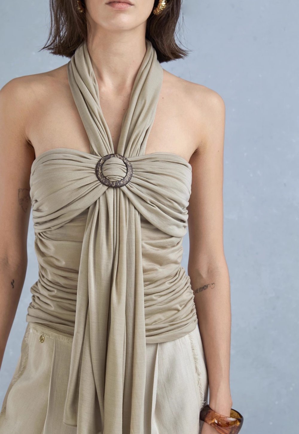 Halter slim summer elegant fold enticement tops for women