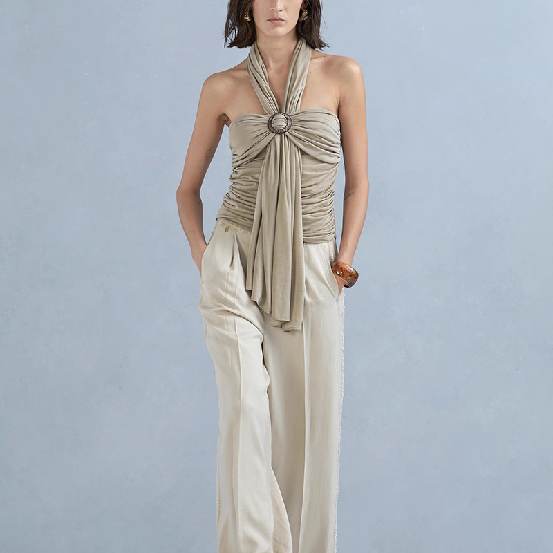 Halter slim summer elegant fold enticement tops for women