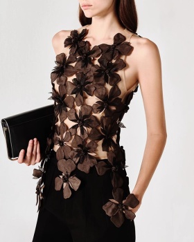 Slim flowers sleeveless pure temperament tops for women