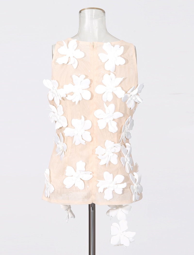 Slim flowers sleeveless pure temperament tops for women